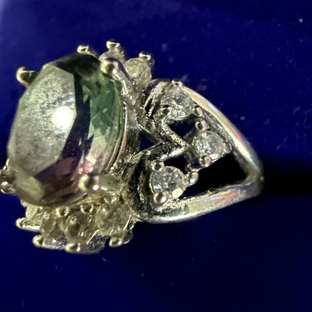 Marked 925 Sterling Silver Mystic Topaz Look Oval Halo Cocktail Ring Size 5.25 - Picture 7 of 7